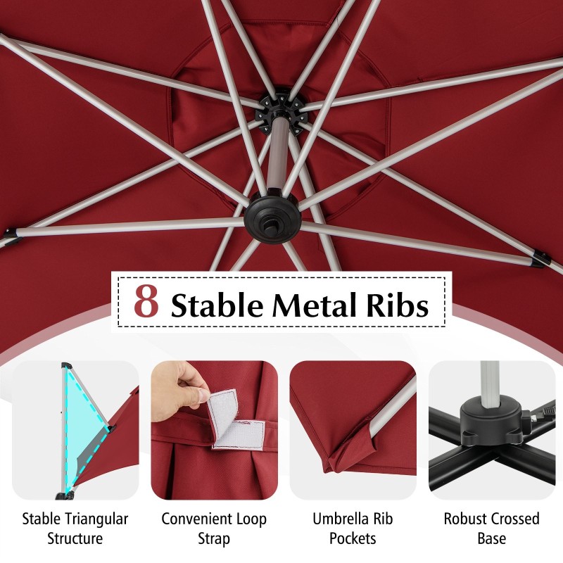 Punainen 325 cm pyörivä ulkokäyttöön aurinkovarjo