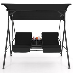 Kahden hengen musta ulkokeinu säädettävällä katoksella ja kylmälaukulla