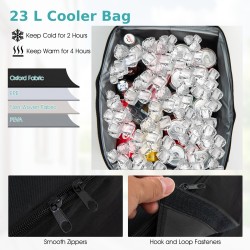 Kahden hengen musta ulkokeinu säädettävällä katoksella ja kylmälaukulla