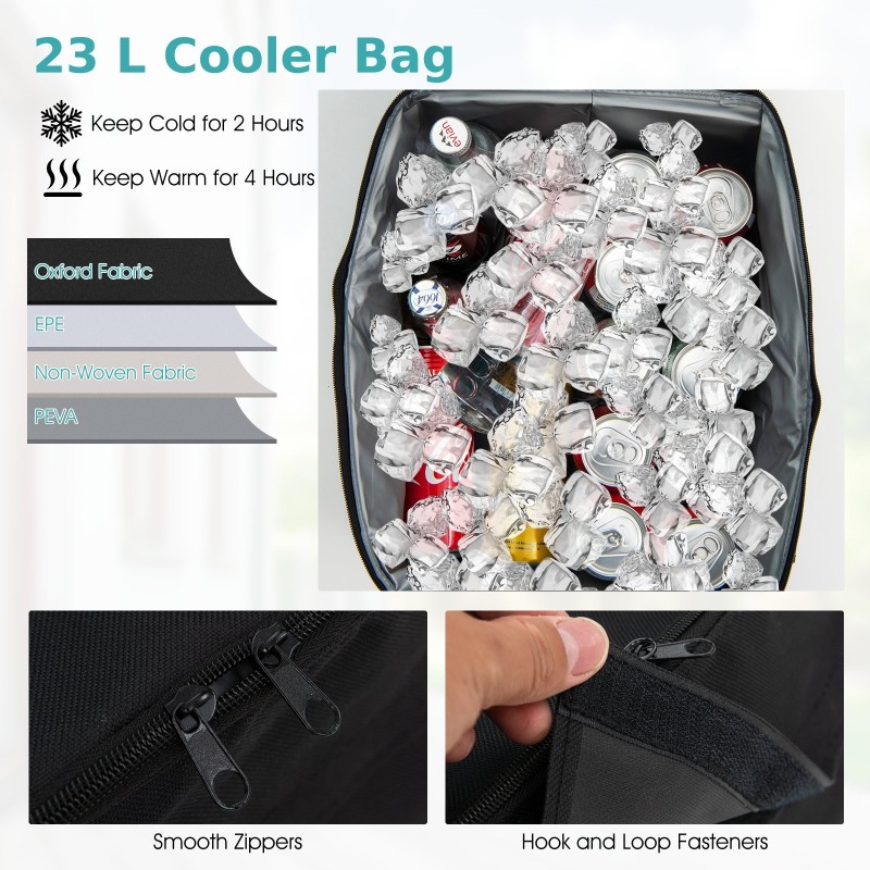 Kahden hengen musta ulkokeinu säädettävällä katoksella ja kylmälaukulla