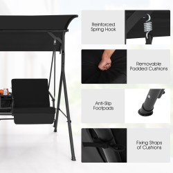 Kahden hengen musta ulkokeinu säädettävällä katoksella ja kylmälaukulla