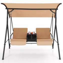 Kahden hengen ruskea ulkokeinu säädettävällä katoksella ja kylmälaukulla