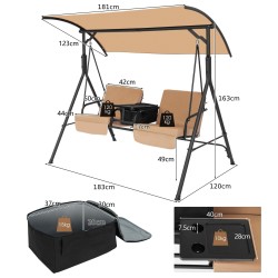 Kahden hengen ruskea ulkokeinu säädettävällä katoksella ja kylmälaukulla