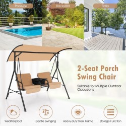 Kahden hengen ruskea ulkokeinu säädettävällä katoksella ja kylmälaukulla