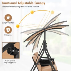 Kahden hengen ruskea ulkokeinu säädettävällä katoksella ja kylmälaukulla