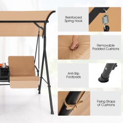 Kahden hengen ruskea ulkokeinu säädettävällä katoksella ja kylmälaukulla