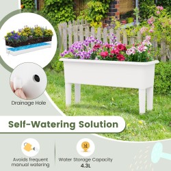 Kaksi valkoista kohotettua puutarhapenkkiä irrotettavilla jaloilla