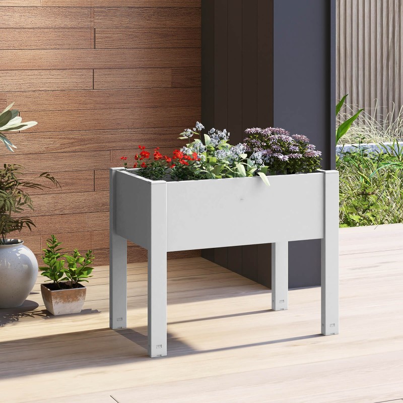 Valkoinen 53L korotettu kasvatuslaatikko vesitason mittarilla