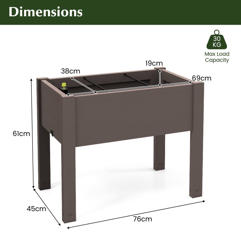 Korotettu kasvatuslaatikko 53L itsekastelulla ja vedenkorkeusmittarilla