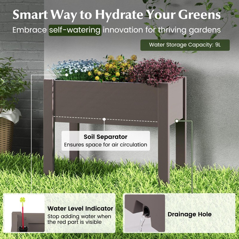 Korotettu kasvatuslaatikko 53L itsekastelulla ja vedenkorkeusmittarilla