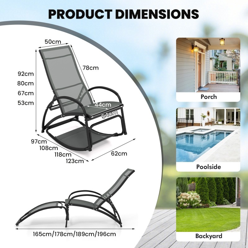 2-in-1 ulkolepotuoli keinutoiminnolla, harmaa