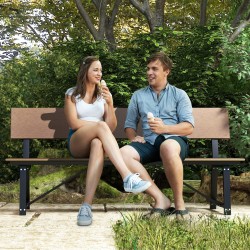 Säänkestävä ruskea puutarhapenkki neljälle ulkokäyttöön