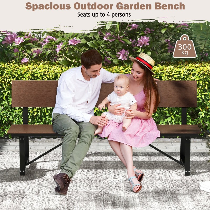 Säänkestävä ruskea puutarhapenkki neljälle ulkokäyttöön