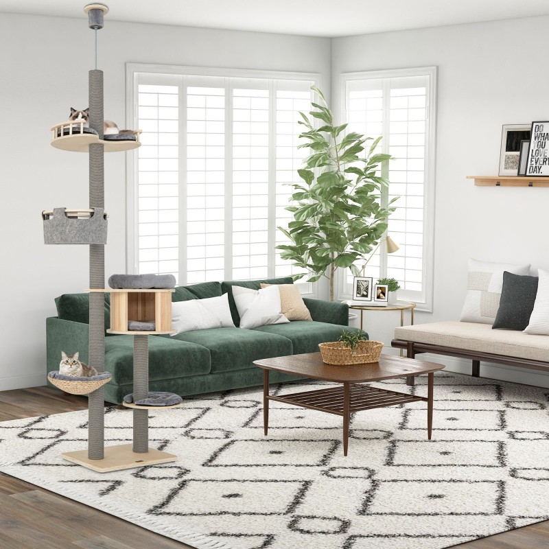 Säädettävä lattiasta kattoon kissapuu sisäkissoille harmaa