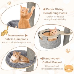 Säädettävä lattiasta kattoon kissapuu sisäkissoille harmaa