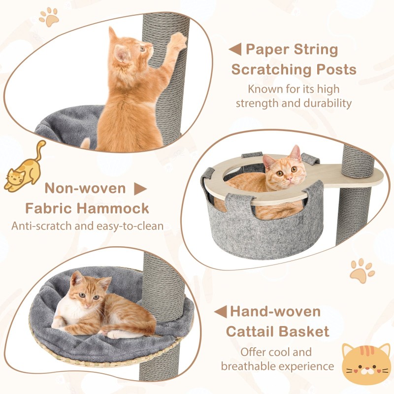 Säädettävä lattiasta kattoon kissapuu sisäkissoille harmaa