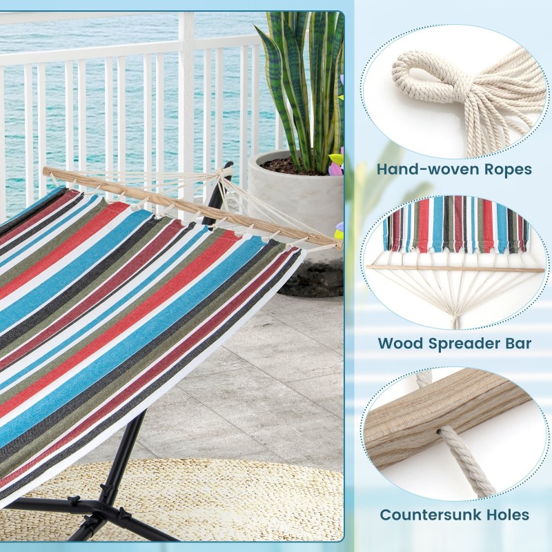 Riippumatto telineellä ja kantolaukulla, värikäs ulkokäyttöön