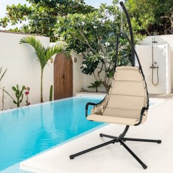 Riippukeinutuoli pehmustetulla istuimella ja metallijalustalla beige