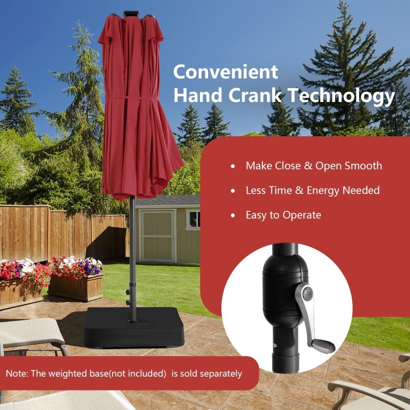 Kaksipuolinen ulkomarkkinavarjo käsikampimekanismilla - viininpunainen