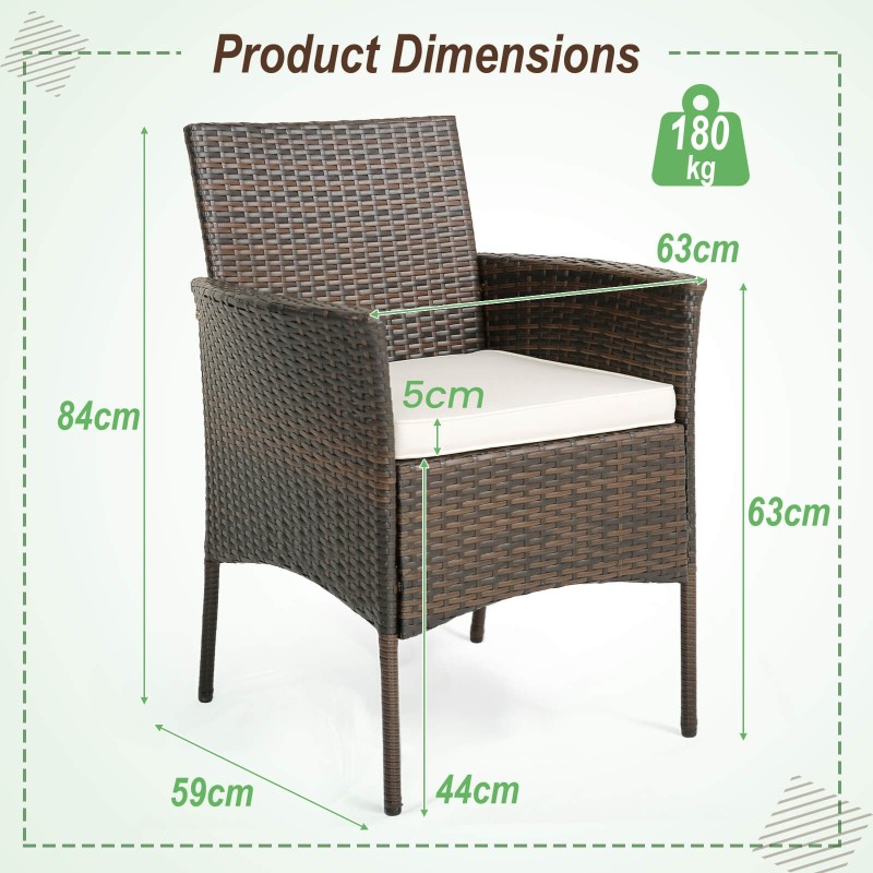 Neljän ruskean ulkoruokailutuolin setti pehmustetyynyillä