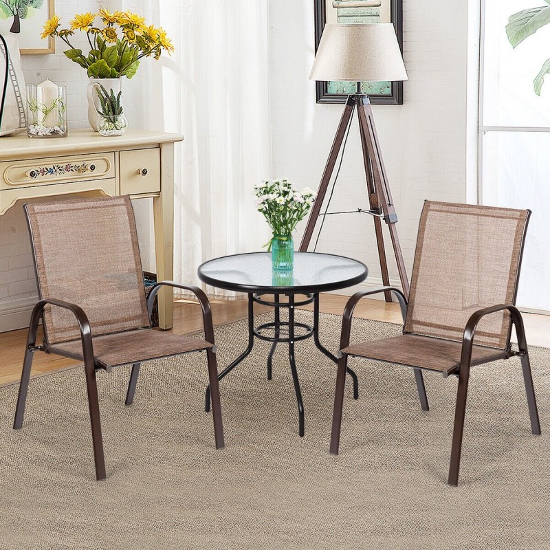 Kahden puutarhatuolin setti kaarevilla käsinojilla ruskea