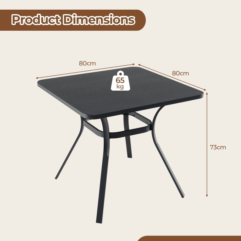 Neliönmuotoinen harmaa metallipöytä ulkokäyttöön, 80 cm