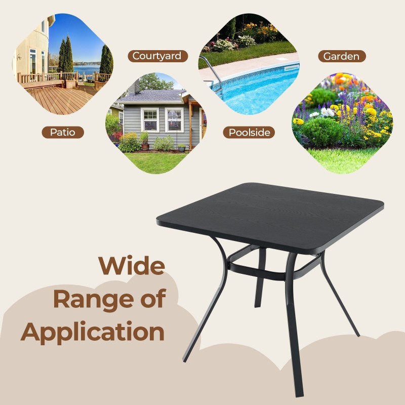 Neliönmuotoinen harmaa metallipöytä ulkokäyttöön, 80 cm