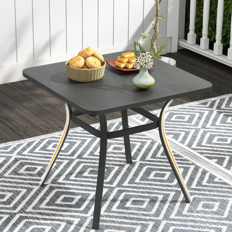 Neliönmuotoinen harmaa metallipöytä ulkokäyttöön, 80 cm