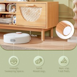 Mediakaappi bambupunoksella ja laatikoilla, luonnollinen puu