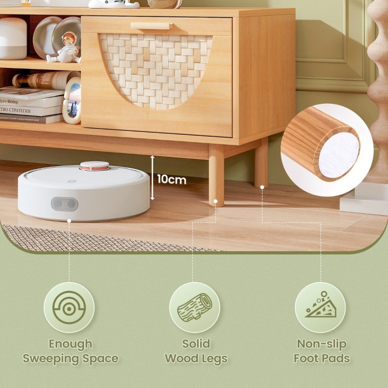 Mediakaappi bambupunoksella ja laatikoilla, luonnollinen puu