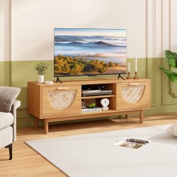 Mediakaappi bambupunoksella ja laatikoilla, luonnollinen puu