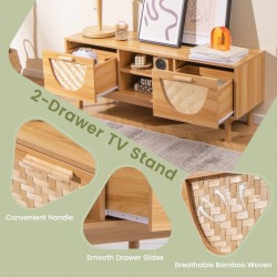 Mediakaappi bambupunoksella ja laatikoilla, luonnollinen puu