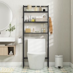 Wc:n yläpuolinen säädettävä musta säilytyshylly kolmella tasolla Wc:n yläpuolinen säädettävä musta säilytyshylly kolmella tasolla