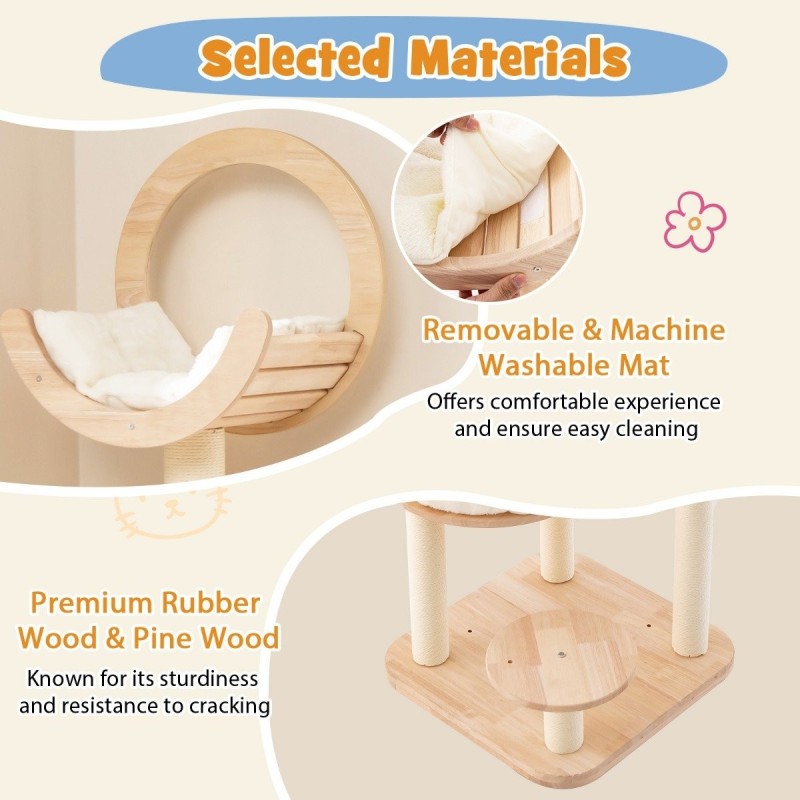 4-in-1 suuri puinen kissatorni avaruuskapselilla ja raapimistolpilla