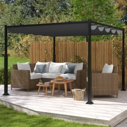 Ulkopergola vedettävällä katoksella, musta ja harmaa, 310x310 cm