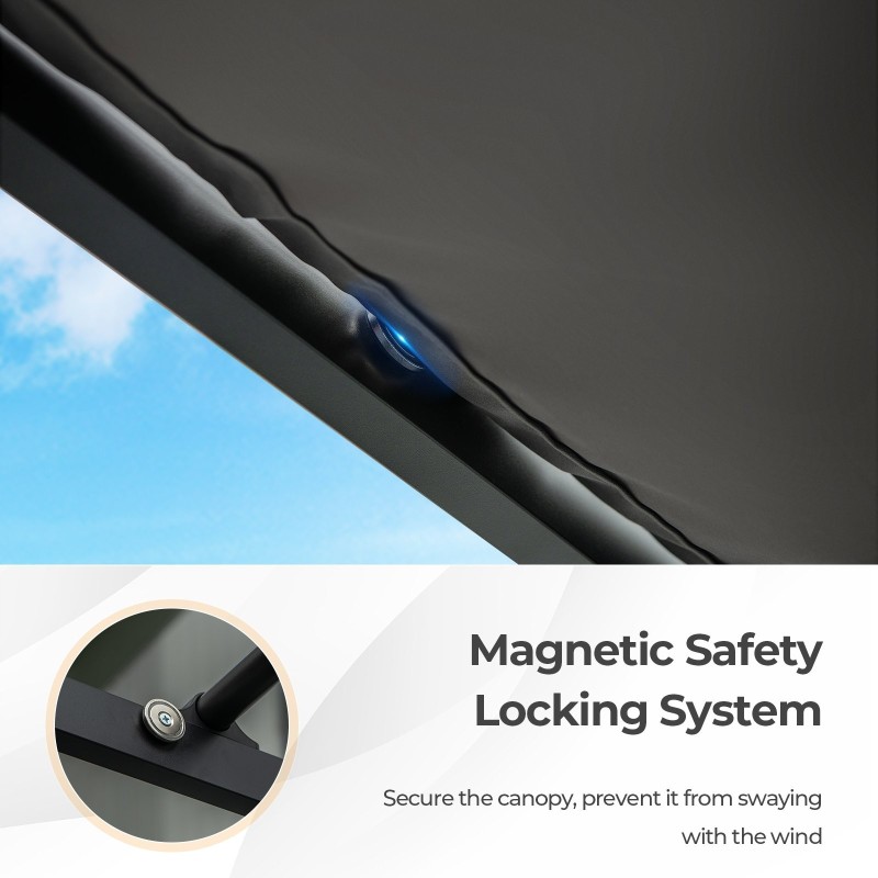 Ulkopergola vedettävällä katoksella, musta ja harmaa, 310x310 cm