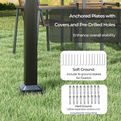 Ulkopergola vedettävällä katoksella, musta ja harmaa, 310x310 cm