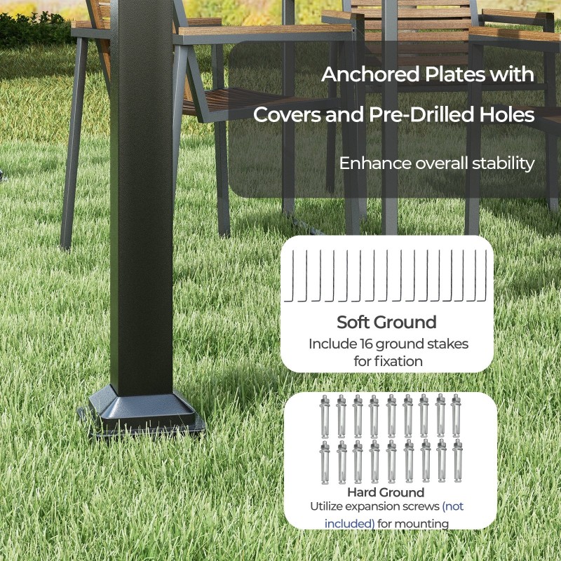 Ulkopergola vedettävällä katoksella, musta ja harmaa, 310x310 cm