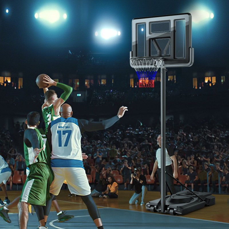 Säädettävä koripalloteline 9 korkeutta musta liikuteltava