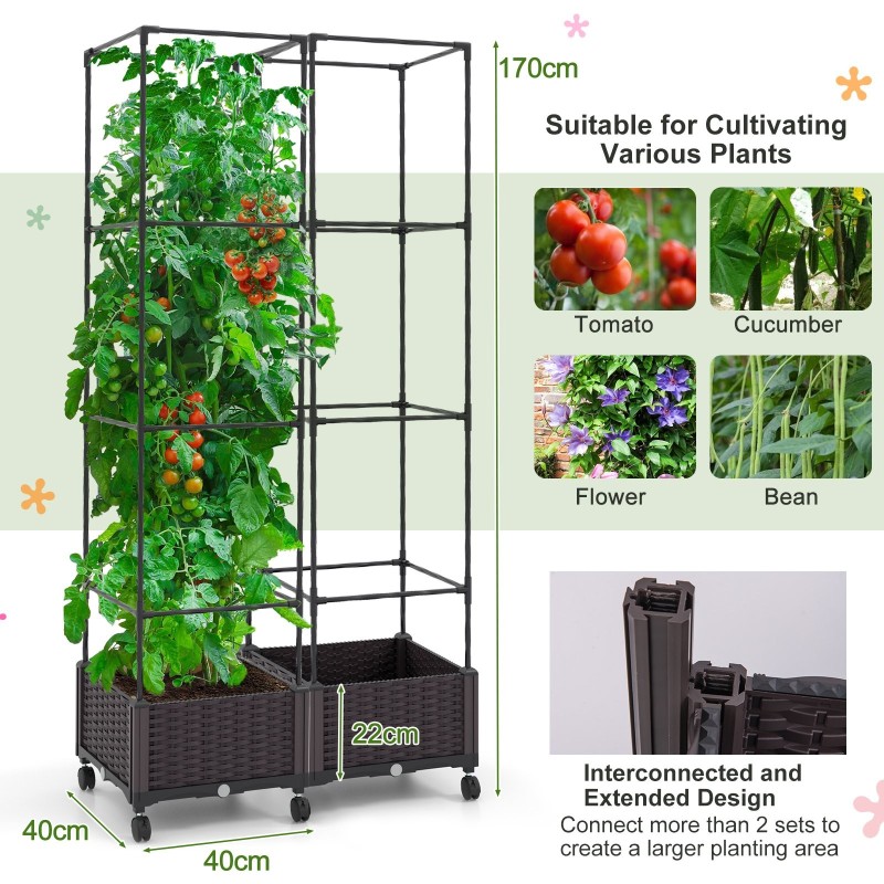 Monipuolinen ruskea kohotettu kasvatuslaatikko ritilällä 170cm