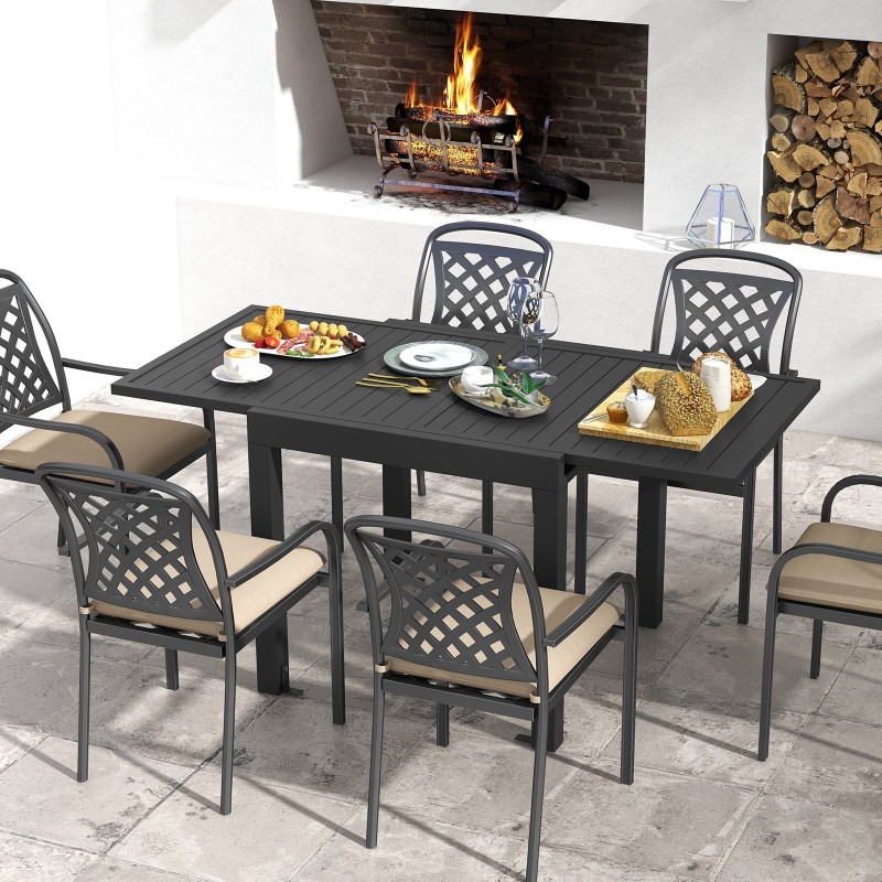 Laajennettava alumiininen patio-ruokapöytä 4-6 hengelle tummanharmaa