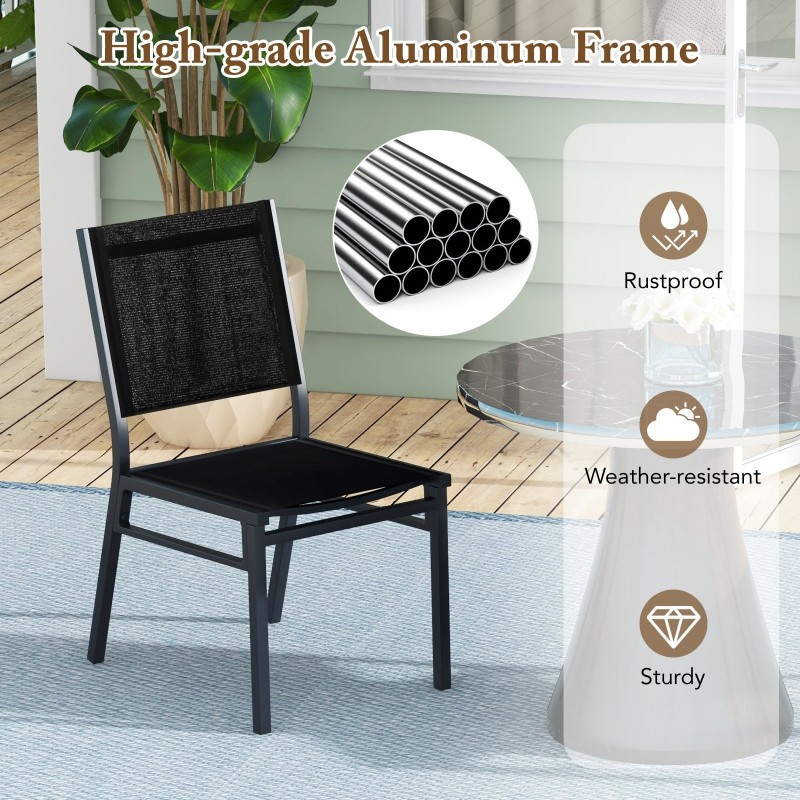 Musta alumiinituoli hengittävällä kankaalla ulko- ja sisäkäyttöön