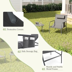 Kolmiosainen harmaa ulkobistrosetti tuoleilla ja kahvipöydällä