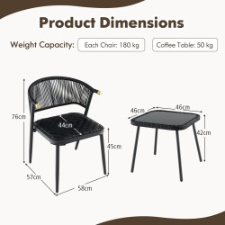Kolmiosainen ulkokalustesetti ruskea rottinki ja lasipöytä
