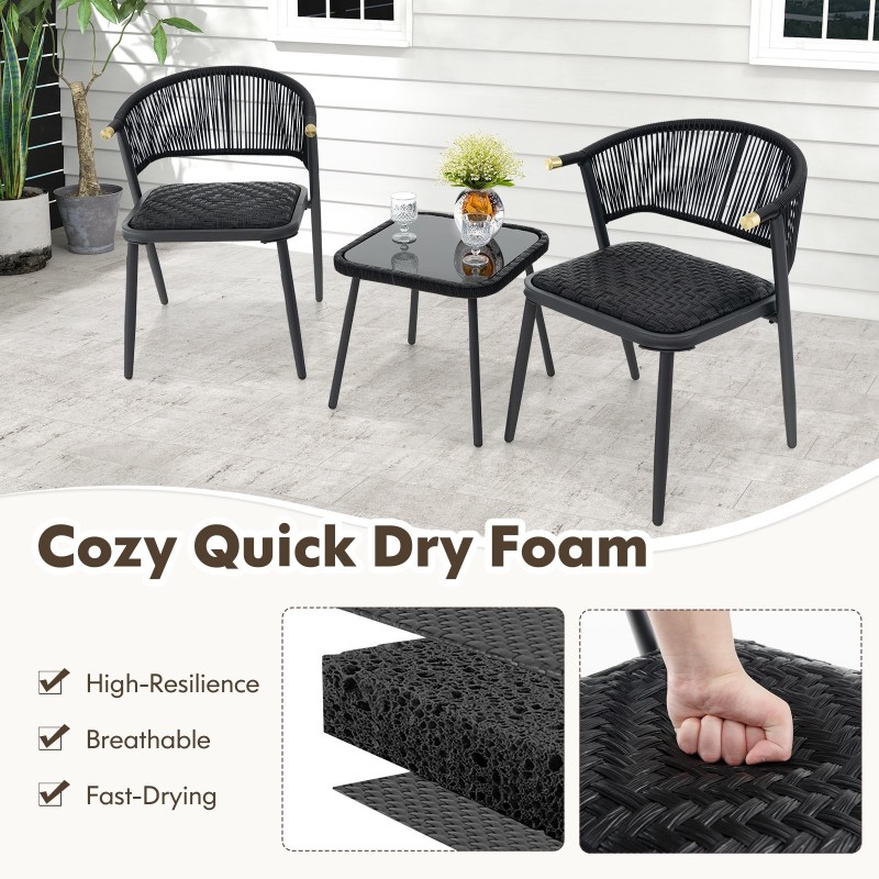 Kolmiosainen ulkokalustesetti ruskea rottinki ja lasipöytä