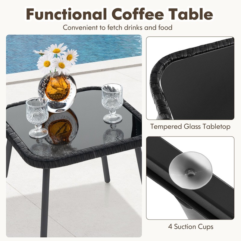 Kolmiosainen ulkokalustesetti ruskea rottinki ja lasipöytä