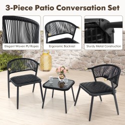 Kolmiosainen ulkokalustesetti ruskea rottinki ja lasipöytä