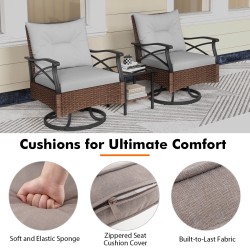 Kolmen osan patio keinutuolisetti kahvipöydällä ruskea