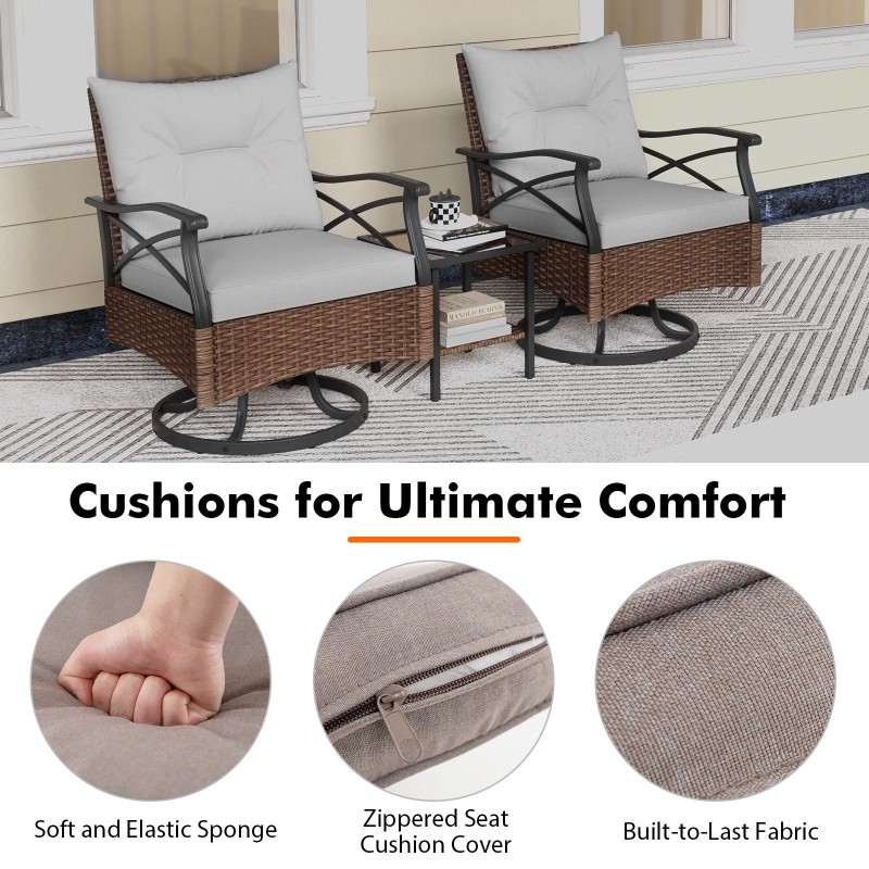 Kolmen osan patio keinutuolisetti kahvipöydällä ruskea