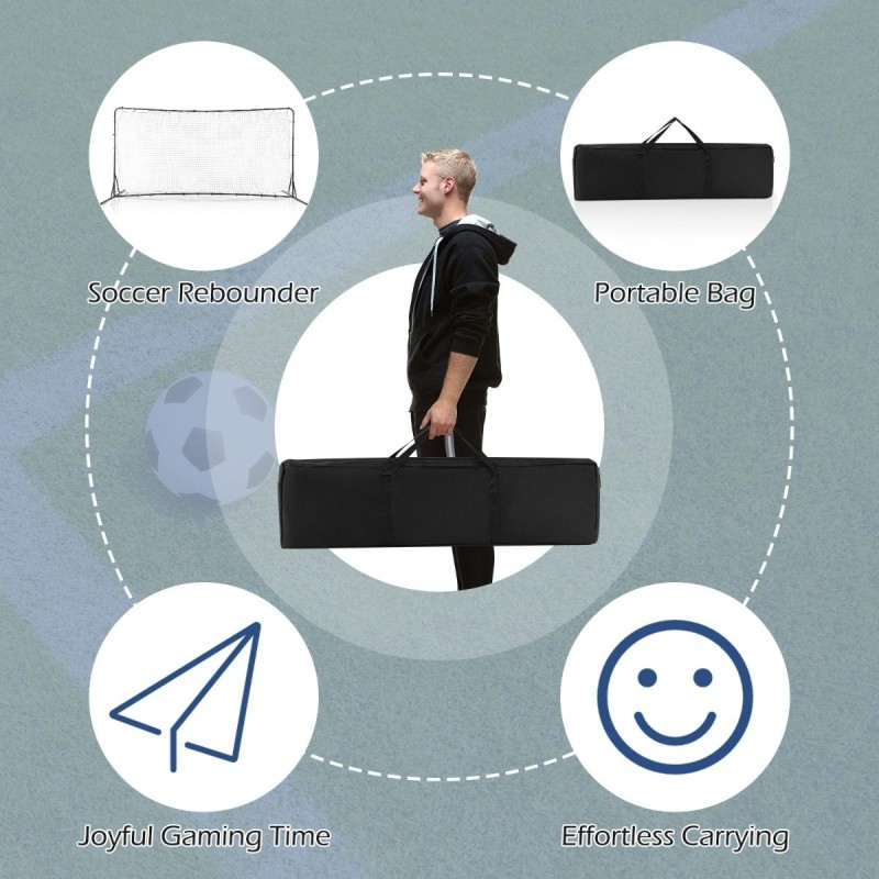 Kannettava jalkapallopomppuverkko kantolaukulla, tukeva metallirunko, musta